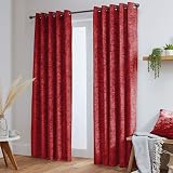 John Aird Crushed Velvet Eyelet Curtains Raspberry Red 90x108 Pair view 2