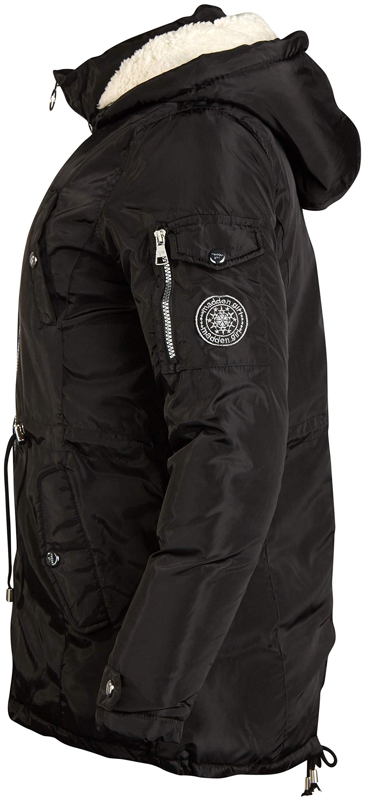 Madden Girl Women’s Heavyweight Puffer Anorak Jacket with Sherpa Fur