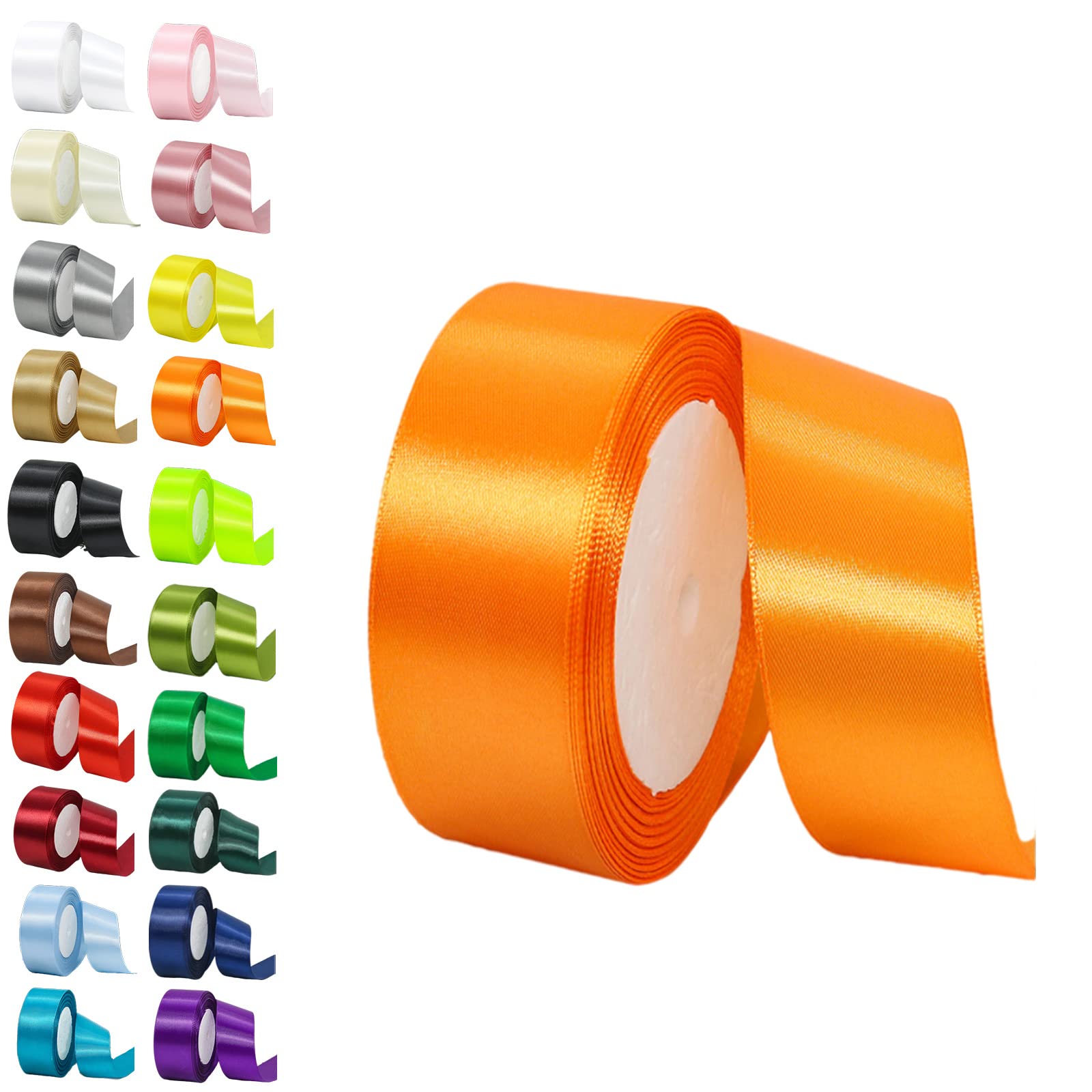 40mm Wide Orange Ribbon for Crafting, 22M 1.5Inch Double Sided Orange Autumn Fabric Ribbon for Presents, Weddings, Car, Sewing, Floral, Xmas