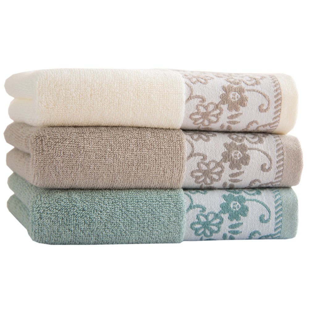Pidada Cotton Hand Towels Set of 3 Wisteria Floral Pattern Super Soft Highly