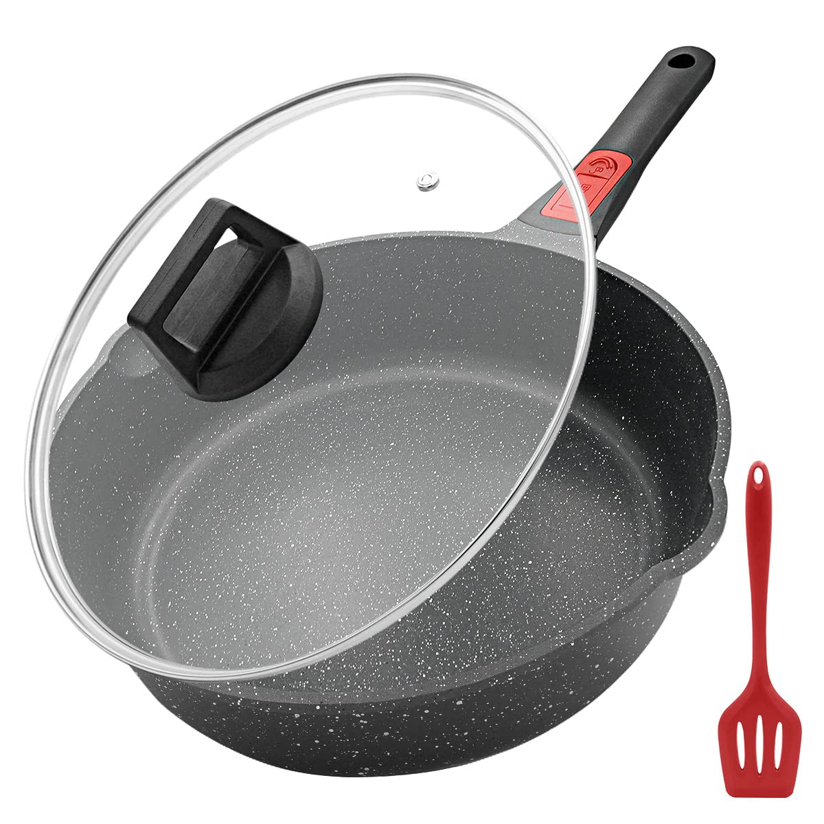 Bobikuke 28cm Nonstick Deep Frying Pan with Lid, Skillet Frying Pan for Cooking with Removable Handle, Oven Safe, PFOA Free, Compatible with All Stovetops