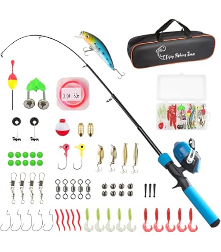 Kit De Pêche Enfant 4 Pièces - Canne Télescopique 6 Sections, Moulinet, Boîte à Appâts, Sac - Parfait Débutant - Longueur Réglable 34-130 Cm