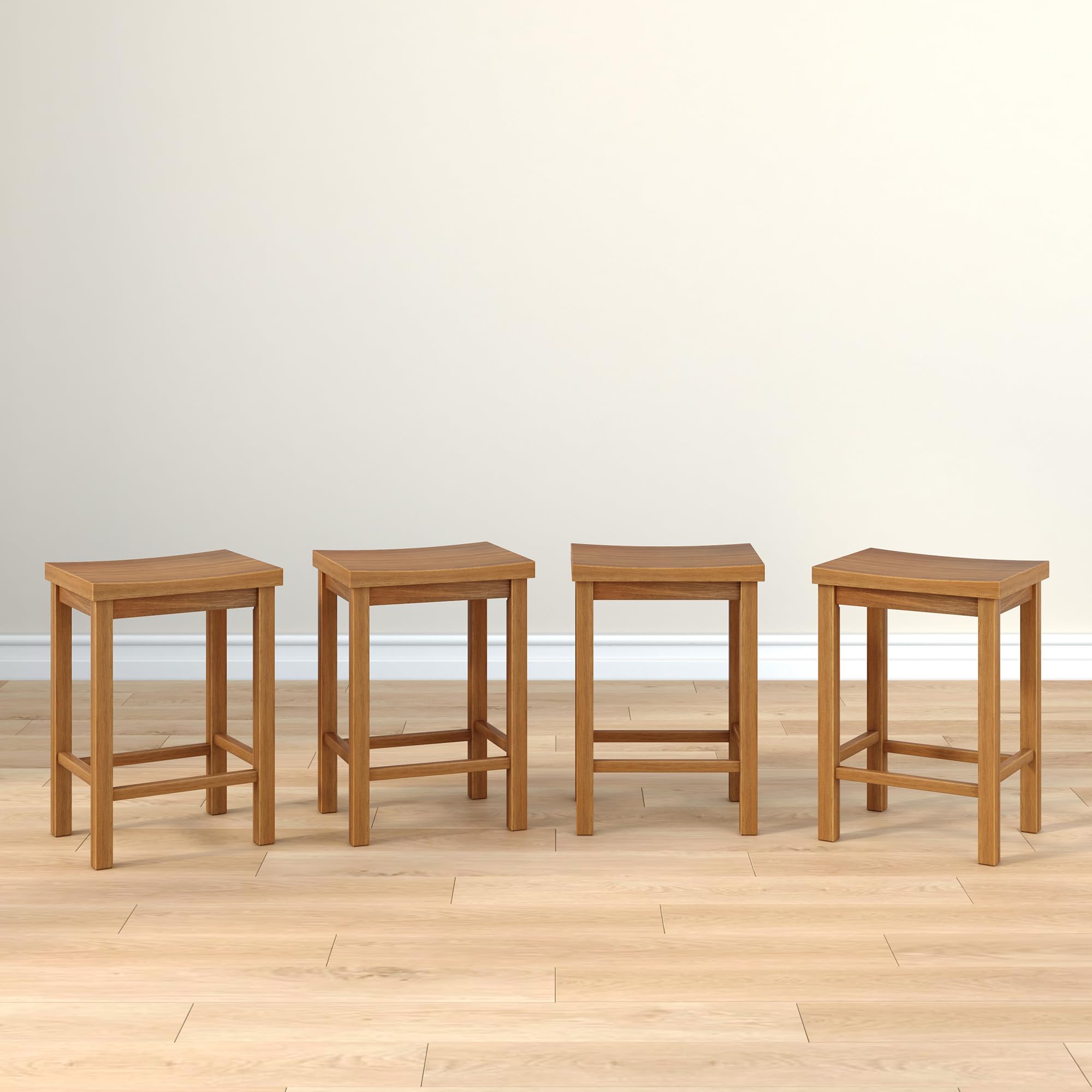 Photo 1 of ****REFERENCE PICTURE****Grain & Grove Smith Collection Set of 4 Solid Wood Counter Height Bar Stools, 24-Inch Saddle Seat Backless Stools, Ideal for Kitchen Island, Dining, or Home Bar Seating, Pecan