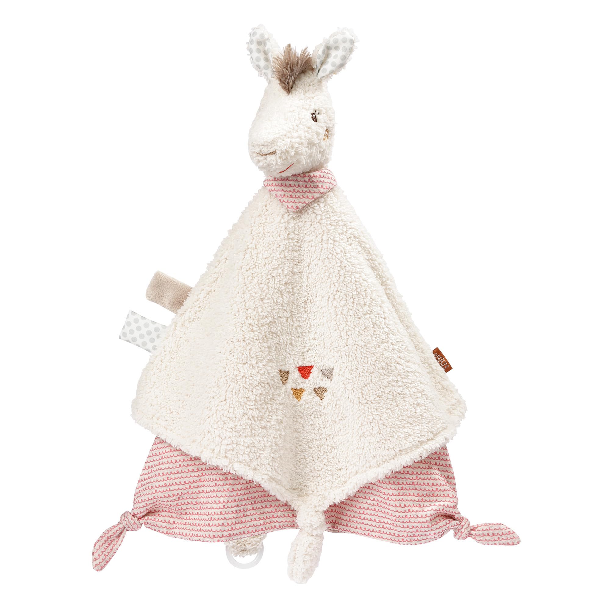 Fehn 058093 Llama Deluxe Cuddle Blanket – Soft Cuddle Blanket with Llama Head and Dummy Attachment – Invites Babies to Touch and Explore – For Babies from Newborns Upwards – Size: 34 cm