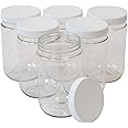 CSBD 16 Oz Clear Plastic Mason Jars With Ribbed Liner Screw On Lids, Wide Mouth, ECO, BPA Free, PET Plastic, Made In USA, Bul