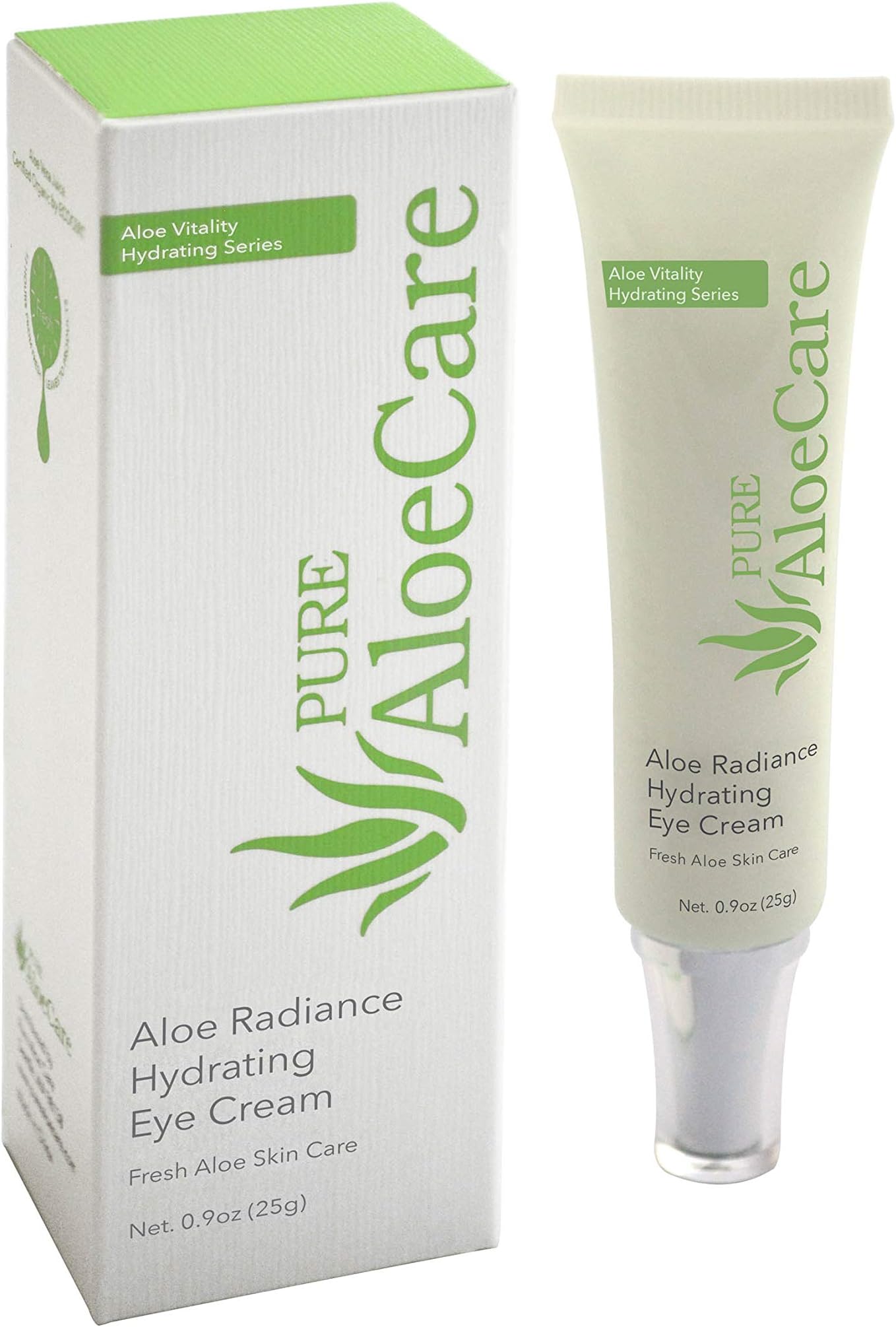 PURE AloeCare Organic Aloe Vera Vitality Radiance Hydrating Eye Cream, Light Weight and Silky Smooth, Helps Diminish the Appearance of Fine Lines and Wrinkles.9 oz (25g)