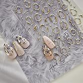 2Pcs Metal Nail Art Stickers 5D Embossed Gold Silver Irregular Geometric Lines Frame Nail Sticker Hollow Circle Design Liquid Metallic Nails Decals for Women Self Adhesive Nails Manicure Accessories