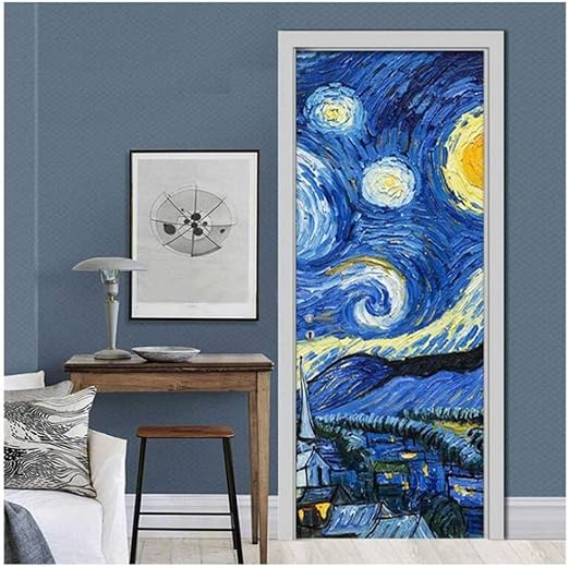 Amazon デカールドアステッカー壁画ヴァンゴッホ星空クリエイティブpvc壁紙更新キャンバスプリントアート画像家の装飾 77x0cm ウォールステッカー オンライン通販