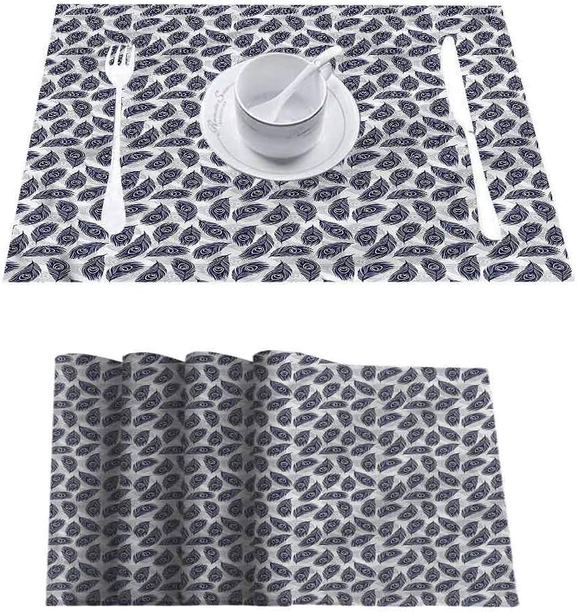 Non Slip Heat Resistant Table Mats Placemat, Feather