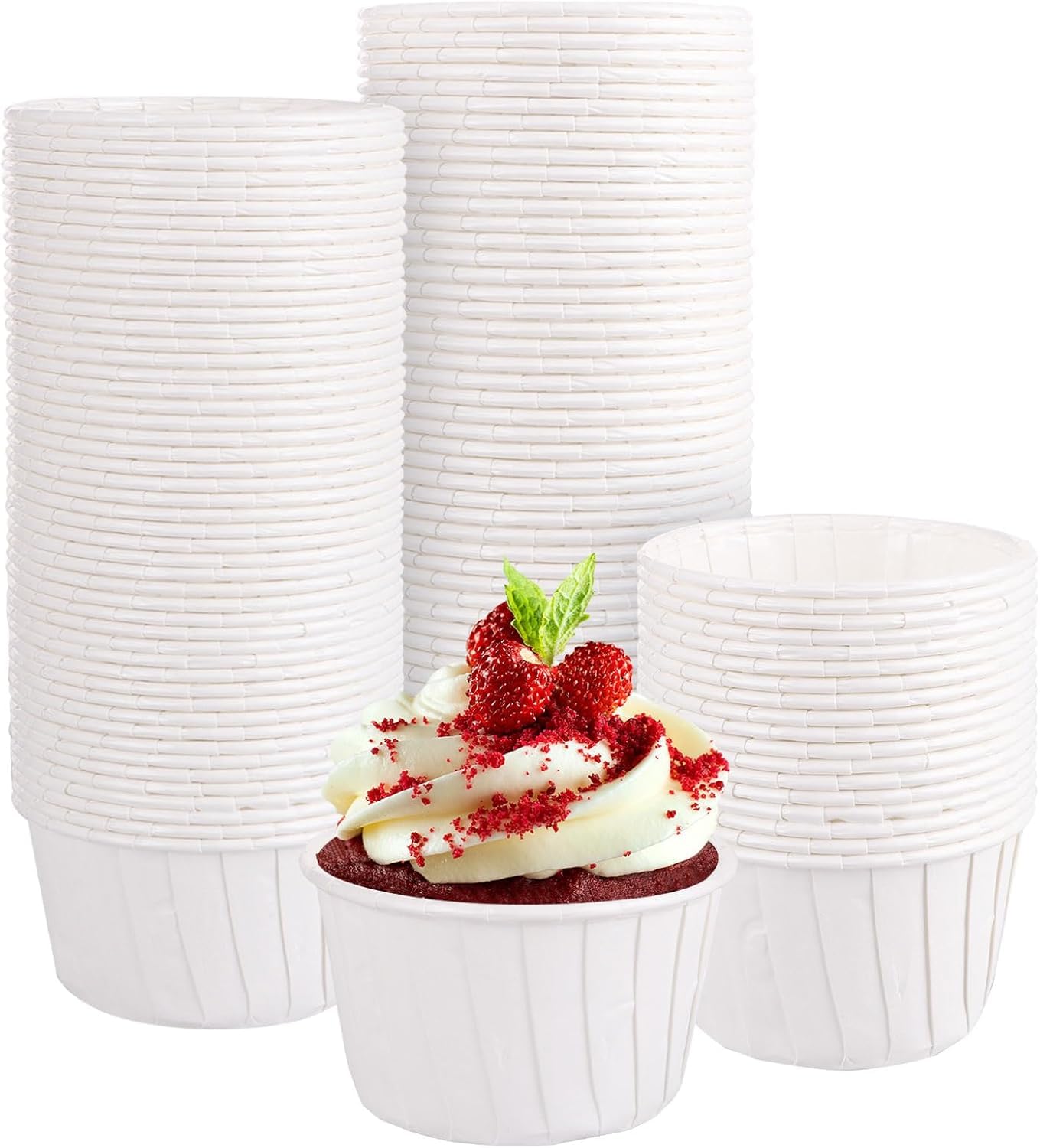 Zerodis 100pcs Paper Baking Cups, Greaseproof, White, Disposable, Round, 3.8cm x 5cm x 3cm, Easter, Housewarming, Birthday, Thanksgiving