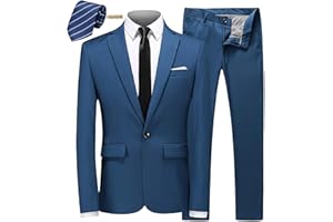 MOGU Mens Slim Fit 2 Piece Suit One Button Notch Lapel Tuxedo for Prom (Suit Jacket + Pants)