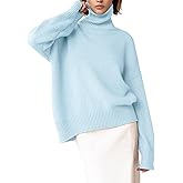 YKR Women's Turtleneck Sweater Chunky Long Sleeve Knitted Pullover High Low Hem Sweater Jumper Top Babyblue 2XL
