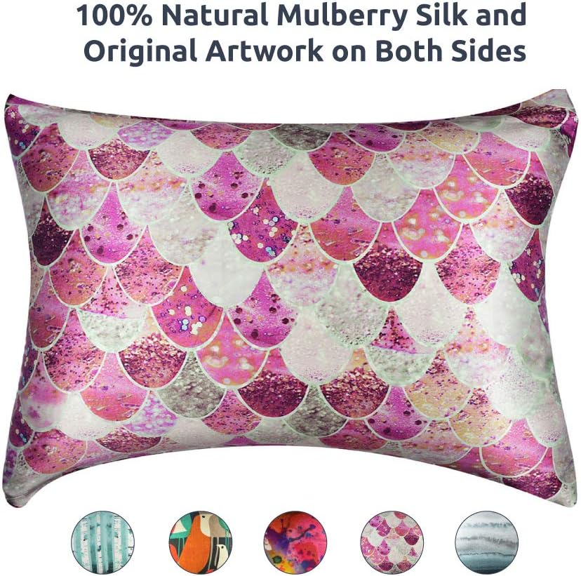 Artovida Premium 100% Natural Mulberry Silk Pillowcase for Hair and Skin, Hypoallergenic. Designer Prints from Artists Around The World - Monika Strigel (Germany) - Mermaid Blush (King)