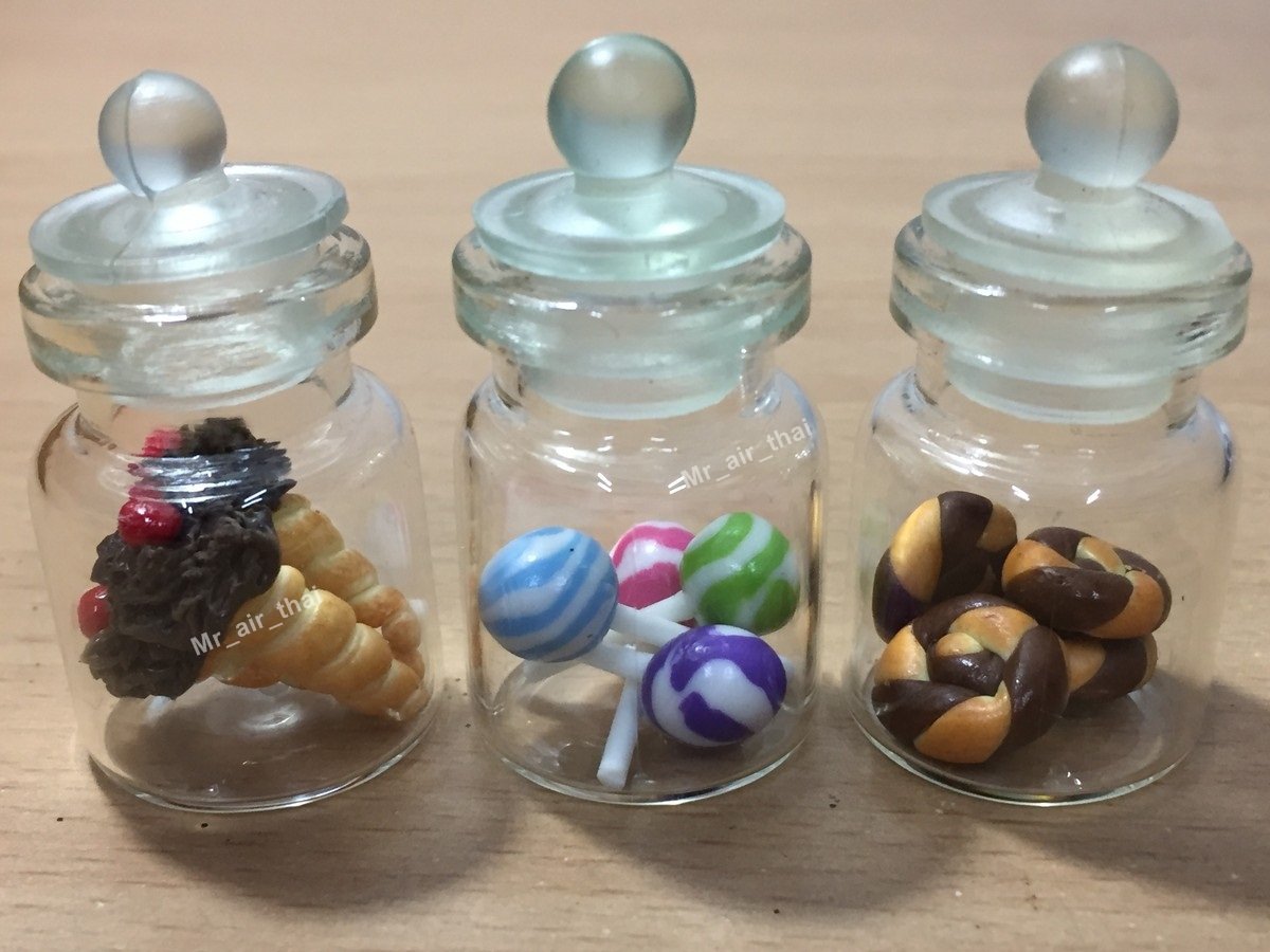 3pc Miniature Cake Chocolate Cookie Food Dollhouse Donut Candy in Clear Glass Mini Bottle fruit Food #MF059
