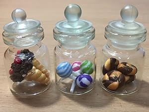 3pc Miniature Cake Chocolate Cookie Food Dollhouse Donut Candy in Clear Glass Mini Bottle fruit Food #MF059