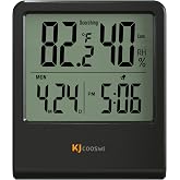 Indoor Thermometer Hygrometer with Clock, Dual Comfort Indicator, Black | Indoor temperature and humidity monitor with clock, date display, and dual comfort indicators for easy room checks.