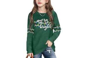 Ithalt Kids Christmas Shirt Boys Girls Merry Christmas Tshirt Xmas Tree Long Sleeve Tops 5-14y