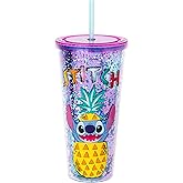 Silver Buffalo Disney Lilo and Stitch Pineapple Confetti Cold Cup, 32 Ounces
