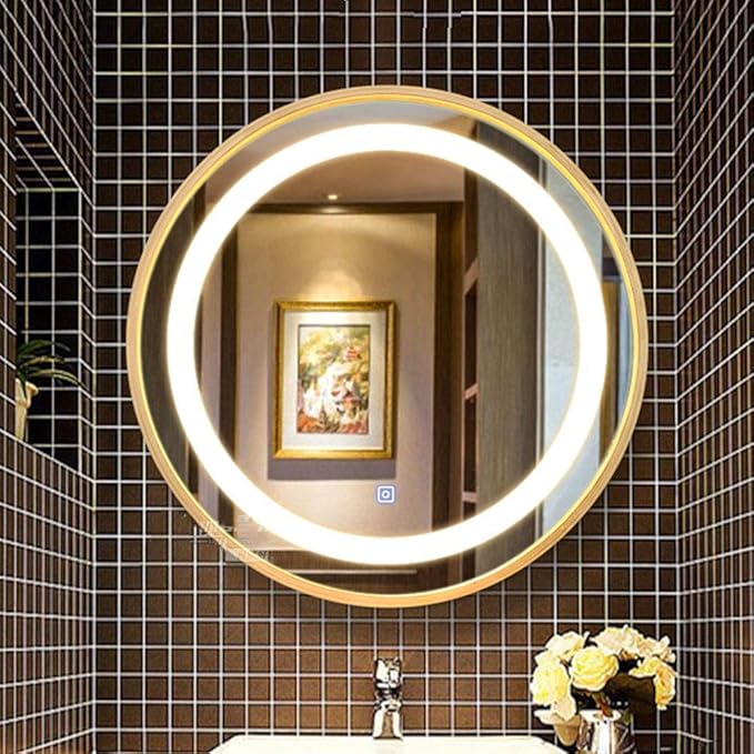 Espejo, Espejo de baño con luz LED táctil con Marco de Madera Maciza