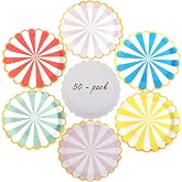 Sotsoixyyn party paper plates,9 inch,scalloped disposable Paper Plates,compostable biodegradable utensils 50 - pack Gold Trimmed Striped Holiday Party Rehearsal 6 colors