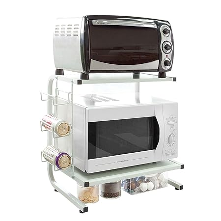SoBuy FRG092-W Mikrowellenhalter Regal Küchenregal mit 2 Ablagen und 1 Flaschenhalter Miniregal Gewürzregal weiß BHT ca.: 52x