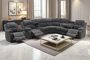 A Ainehome Furniture Sectional Couch Recliner Sofa Set with Storage, Corduroy Sofa Sets Manual Reclining Sectional Couches for Living Room with 3 Recliner Seats(Living Room Set, Dark Grey)
