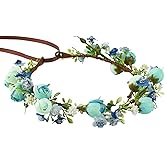 KorViSHOW Handmade Flower Crown Fairy Green Leaf Headpiece Floral Headband for Bridal Weeding Elf Wreath Girls Headdress Cosplay Photo Prop(Blue Style)