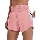 PINSPARK Women 3'' High Waisted Running Shorts Athletic Workout Short Quick Dry Mesh Liner Dolphin Shorts with 2 Zip Pockets