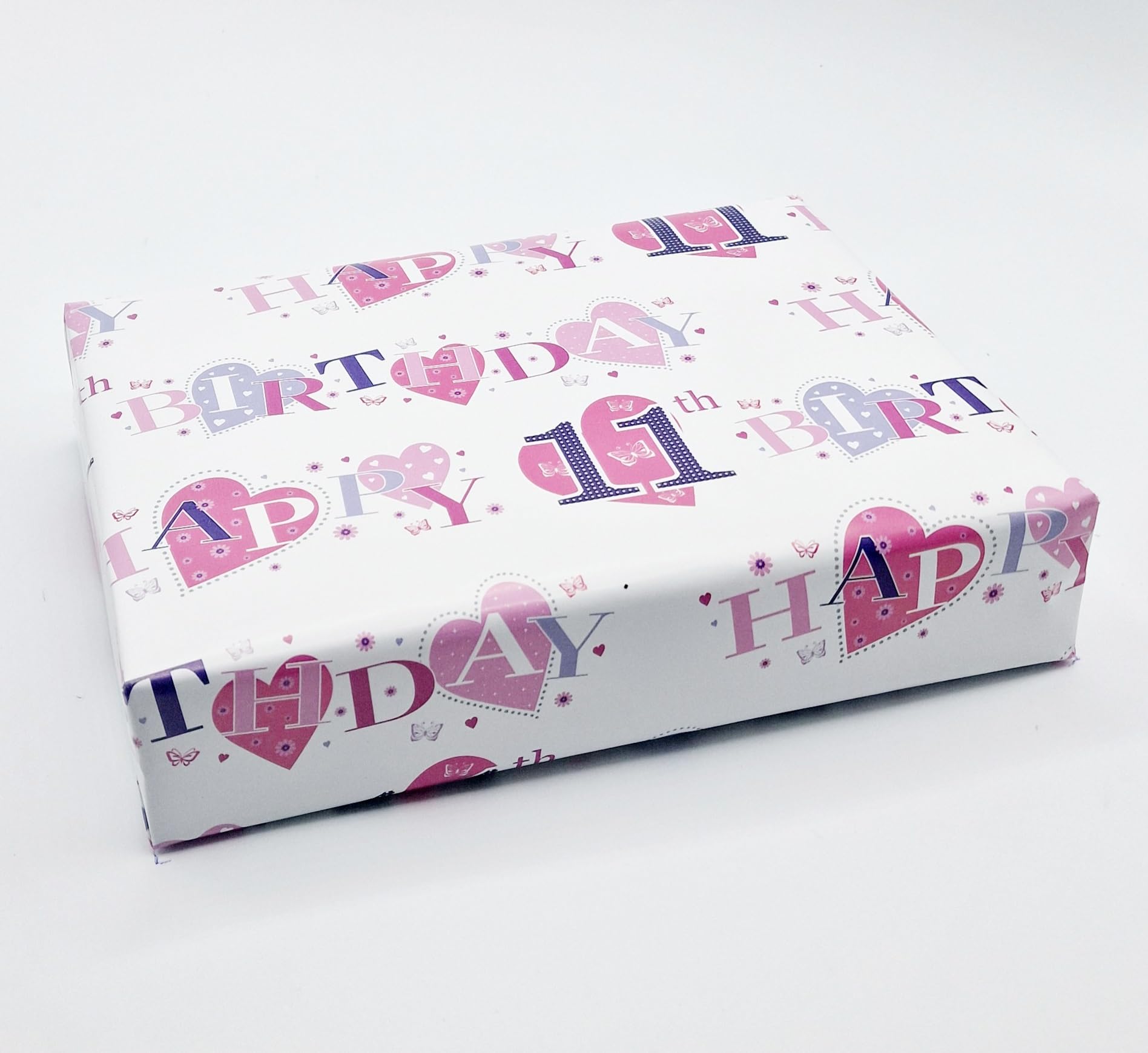 4 Sheets + 4 Gift Tags Heart Design 11th Birthday Pink Female Wrapping Paper Age 11 Birthday Gift Wrap Paper Pink Female (PA)