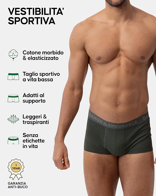 Boxer Uomo Cotone Vita Bassa, 6 Paia, Multicolore (3xBlu Melange, 3xVerde Melange), M — foto 2 di 6