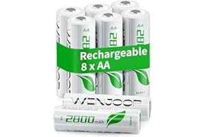 WENJOOP Rechargeable AA Batteries 8Pack, 2800mAh High-Capacity, NiMH, Double A Battery, Long-Lasting, AA Rechargeable Batteries for Household and Office Devices, Pre-Charged - 1.2V Low Self Discharge