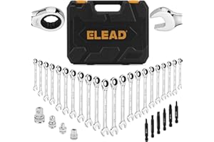 ELEAD 33-Piece Combination Ratchet Wrench Set | SAE & Metric Sizes (1/4" to 3/4" & 6-18mm) | 72-Tooth Gear Design | CR-V Steel | Organizer Carry Case | Ideal for Mechanics & DIY
