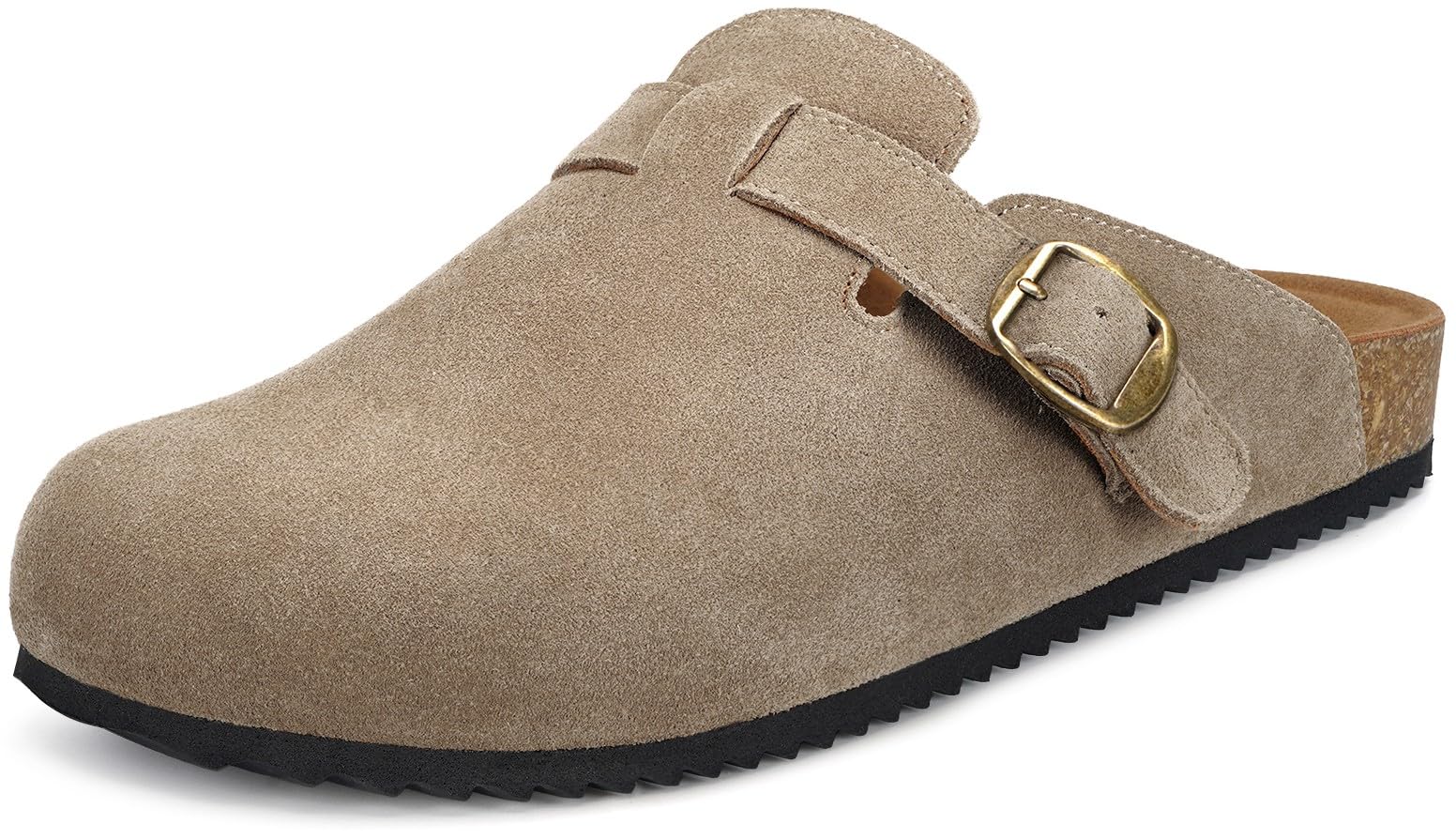 Intini Womens Suede Clogs Mens Genuine Leather Mules Cork Footbed Sandals with Arch Support