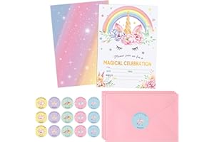 Spakon 24 Pack Unicorn Birthday Invitation for Girls Boys Party Invitation Card 24 Envelope 30 Rainbow Sticker Labels for Birthday Baby Shower Party Supplies
