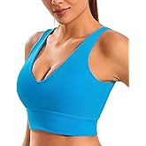 Smooth Sports Bras for Women Longline Workout Crop Tops Deep V-Neck Padded Yoga Bra Basic Wireless Bra