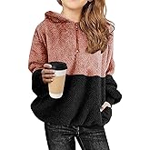 NikNio Girls Fuzzy Fleece Pullover Hoodies Sherpa Zip Up Sweatshirt Fluffy Coat with Pockets 6-15 Years