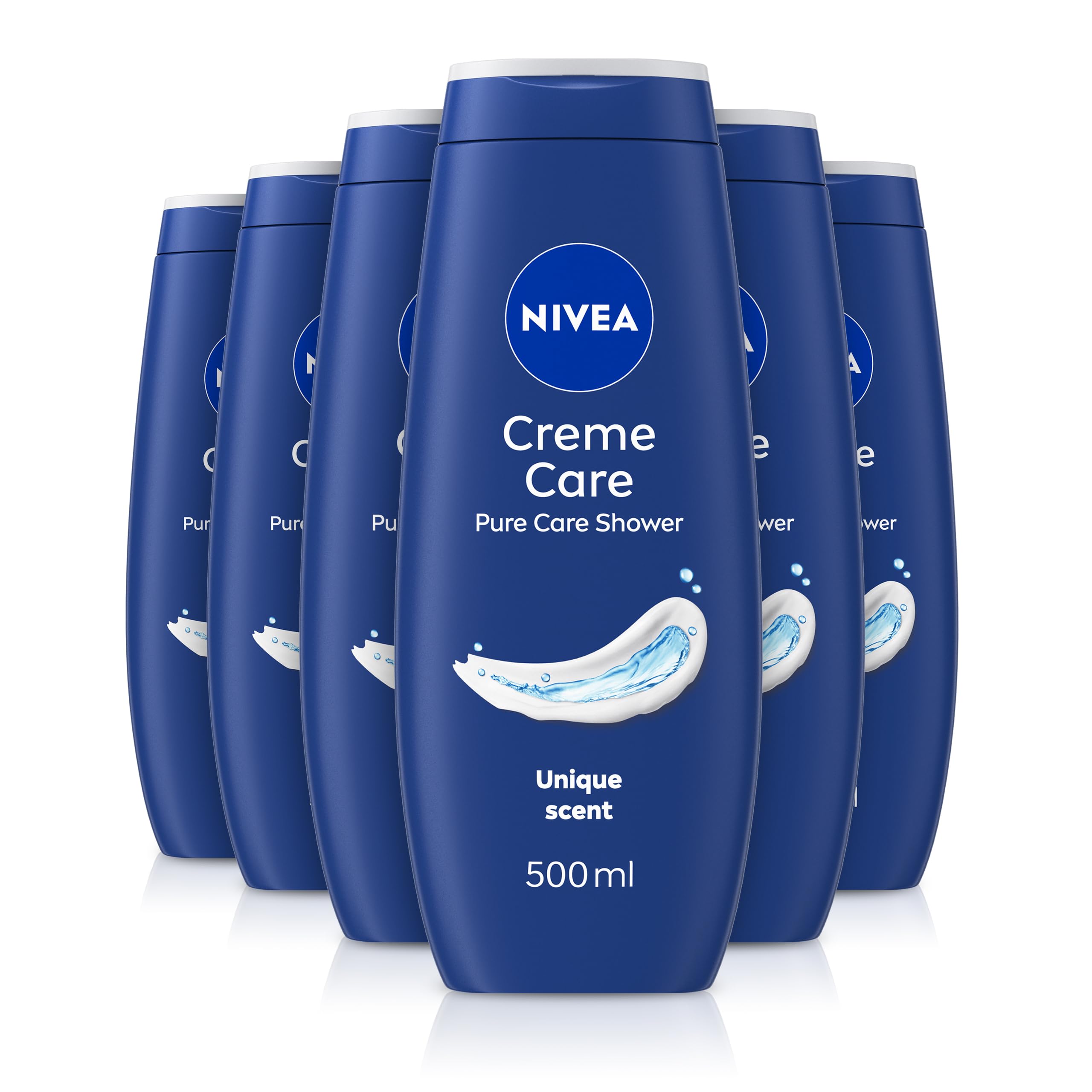 NIVEA Crème Care Shower Cream (500ml, Pack of 6) Caring Shower Body Cream Enriched with Almond Oil, Moisturising Shower Gel Body Wash with Vitamin C, E