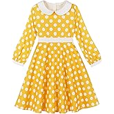 IWEMEK Long Sleeve 1950s Dresses for Girls 50s Style Polka Dot Dress Kids 50's Rockabilly Audrey Hepburn Dance Swing Dress