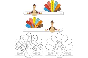 Gatherfun Autumn Children School Party Decor, 12ct Fall Thanksgiving Paper Headbands - Color Your Own Turkey Activity Headbands, Thanksgiving Party Craft Activities & Turkey Party Favors