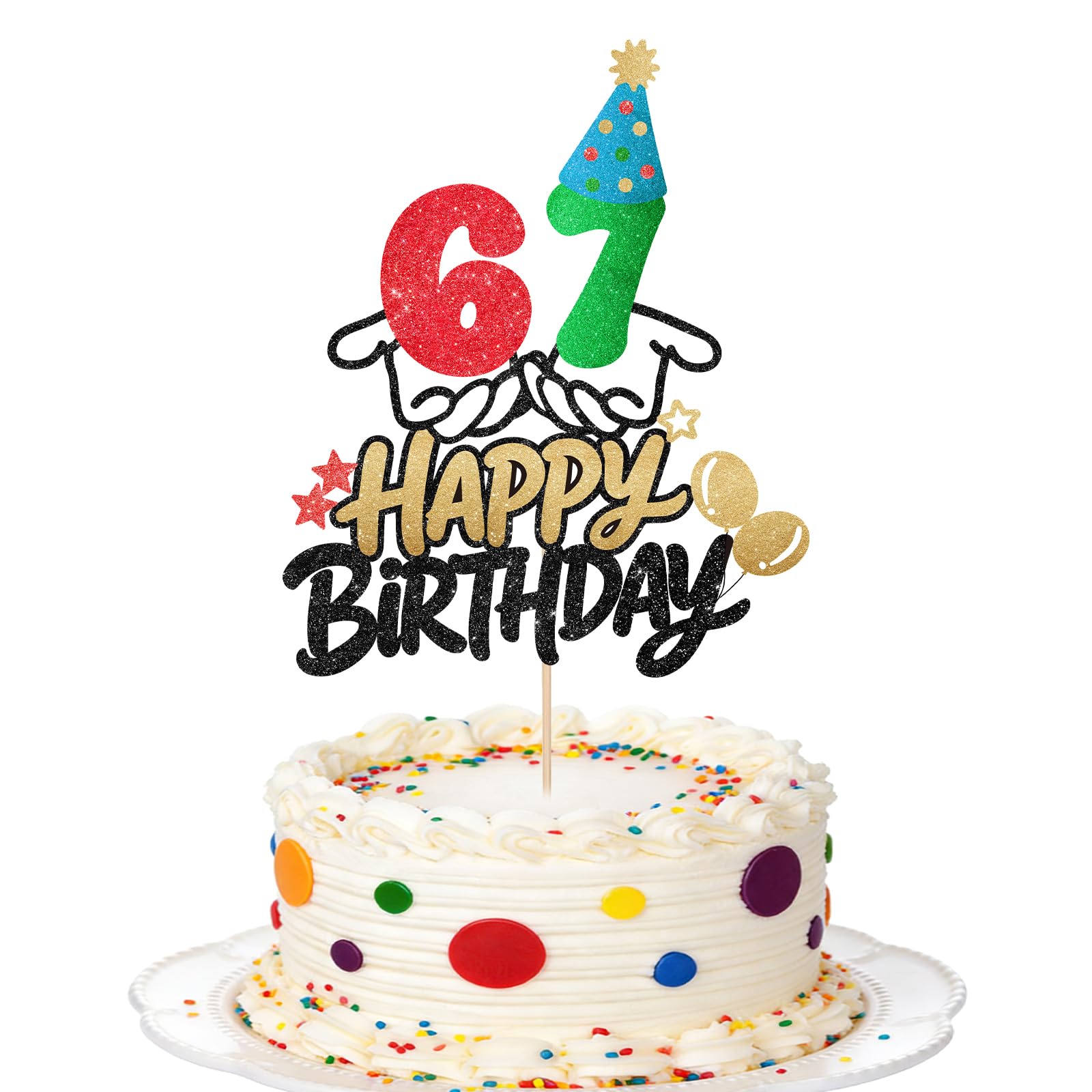Colorato 6 7 Happy Birthday Cake Topper, Glitter Happy Birthday Cake Decor for Party Supllies, Red 6 Green 7 Decorations