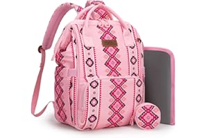 Montana West Wrangler Diaper Bag Backpack Aztec Travel Backpack Purses Western Multi-Function Baby Bags for Mom with Waterproof Insulated Pockets