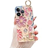 siduater Hand Strap Holder Case for 6.1" iPhone 15 Pro with Kickstand - Wrist Strap Band Soft Design Shockproof Cover, Adjustable Handle Grip Loop for iPhone 15 Pro 6.1 Inch, Cherry Blossom