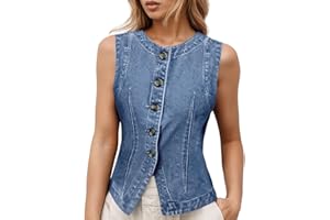 Womens Button Down Jean Vest Tops Sleeveless Slim Fitted Denim Tank Tops 2026 Summer Fashion Casual Waistcoat