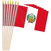 20 Pack Handheld Peruvian Flags, Small PE Patriotic Mini Flags on Sticks | Patriotic Small Peru Flags 5x8 Inch on Wood Sticks with Gold Spear Top for Independence Day, Parades, Events, Decorations