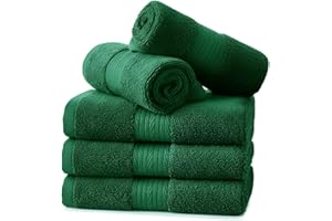 Ample Decor Washcloths Pack of 5 12 X 12 Inch, 600 GSM 100% Cotton Soft Absorbent, Premium Quality Durable Machine Washable, Ideal for Bathroom, Pool, Hotel, Spa – Christmas Green