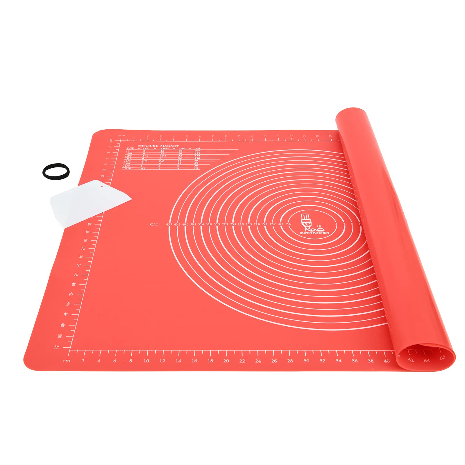 SUPER KITCHEN Extra Large Thick Nonstick Silicone Baking Pastry Mat with Dough Scraper, Nonslip Kneading Board Fondant Rolling Mat, BPA Free, Epoxy Resin Craft Jewelry Casting Mould Mat (71x51cm, Red)