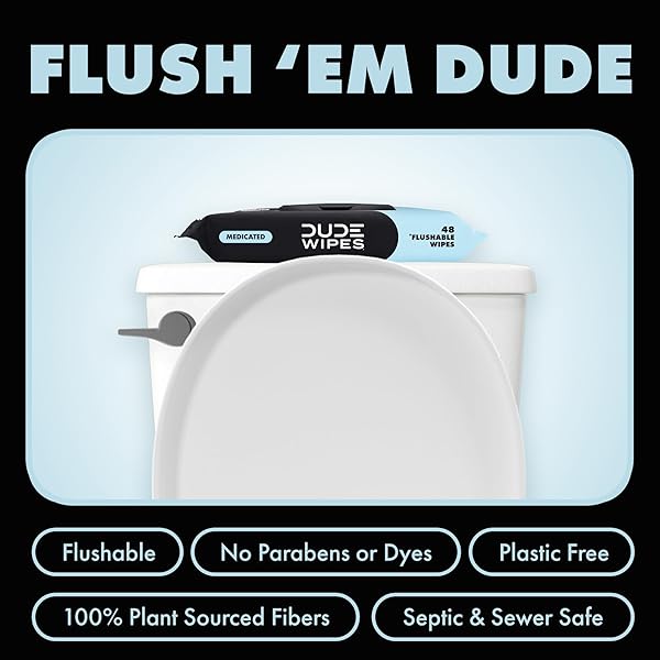 DUDE WIPES FRAGRANCE FREE HEMORRHOID FLUSHABLE WIPES – 1 PACK (48 COUNT) – EXTRA-LARGE, MEDICATED WITH WITCH HAZEL FOR SOOTHING RELIEF – SEPTIC AND SEWER SAFE