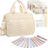 FINPAC Large Bible Cover Case for Women, Bible Study Supplies Journaling Kit with Shoulder Strap, Christian Gifts Church Bag, Beige