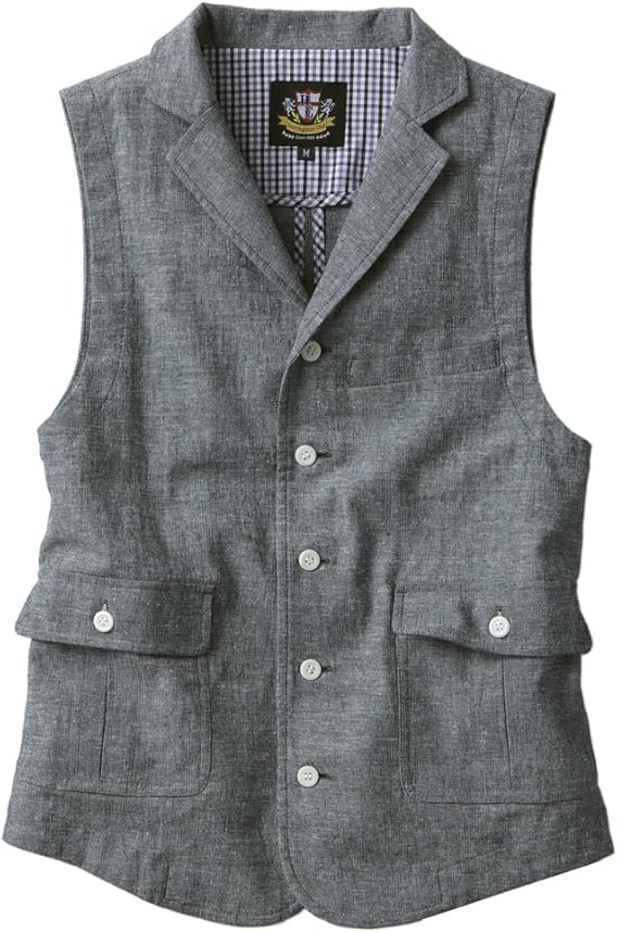 Amazon ヘリンボーンクラブ Herringbone Club 綿麻 シャンブレー シューティングベスト 襟付きベスト ジレ 軽量 メンズ L グレー セール対象 ベスト 通販