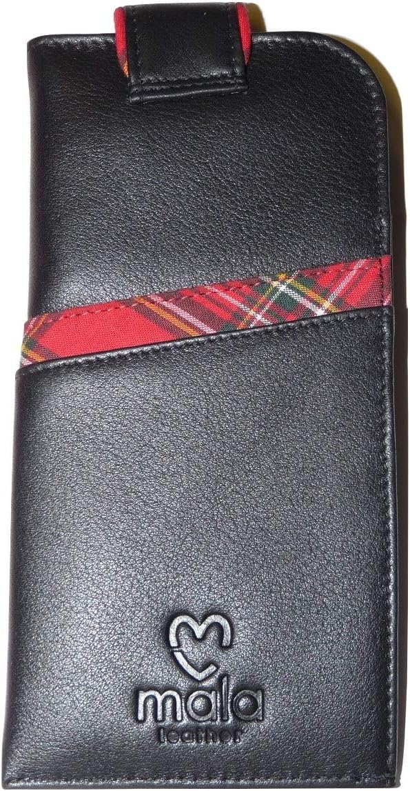 Mala Leather Braemar Glasses case soft leather wide tab top unisex tartan (Black), Wide-fit - Image 3